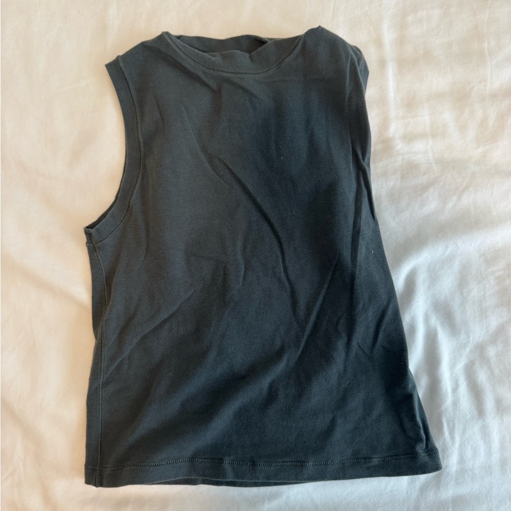 Sleeveless Dark Green Mock Neck Top